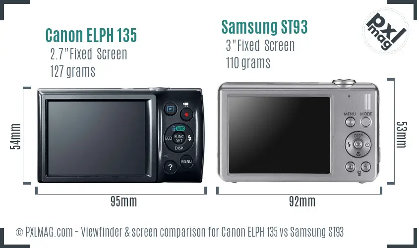 Canon ELPH 135 vs Samsung ST93 Screen and Viewfinder comparison