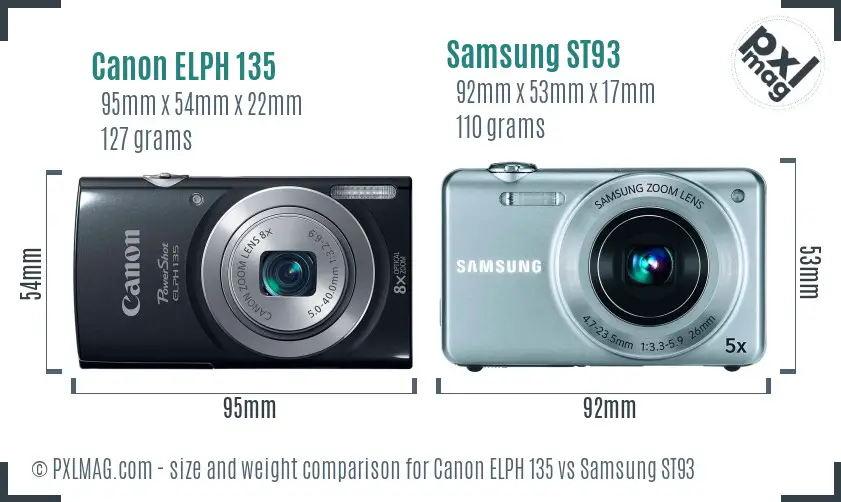 Canon ELPH 135 vs Samsung ST93 size comparison