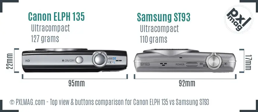 Canon ELPH 135 vs Samsung ST93 top view buttons comparison