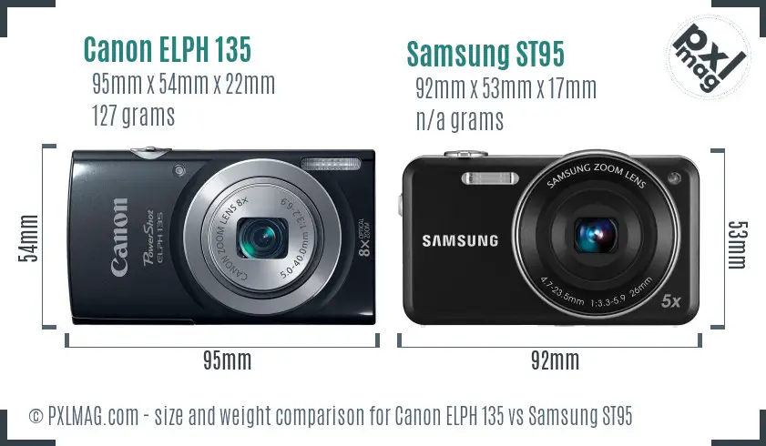 Canon ELPH 135 vs Samsung ST95 size comparison