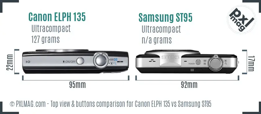 Canon ELPH 135 vs Samsung ST95 top view buttons comparison