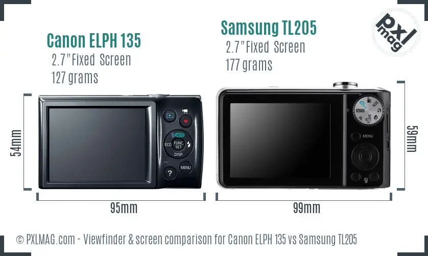 Canon ELPH 135 vs Samsung TL205 Screen and Viewfinder comparison