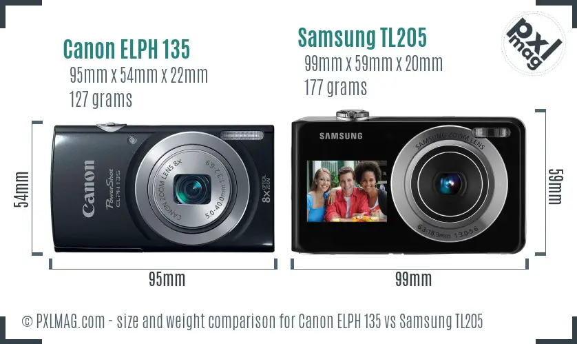 Canon ELPH 135 vs Samsung TL205 size comparison