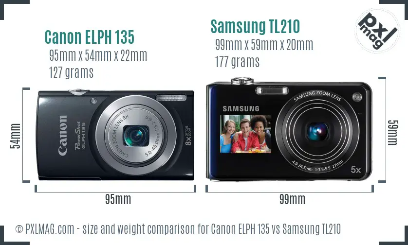Canon ELPH 135 vs Samsung TL210 size comparison