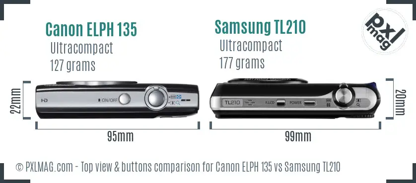 Canon ELPH 135 vs Samsung TL210 top view buttons comparison