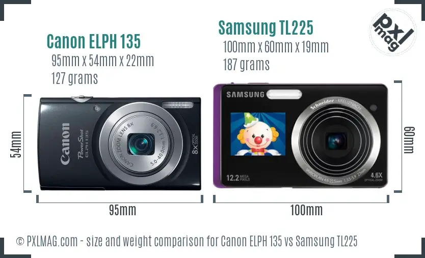 Canon ELPH 135 vs Samsung TL225 size comparison