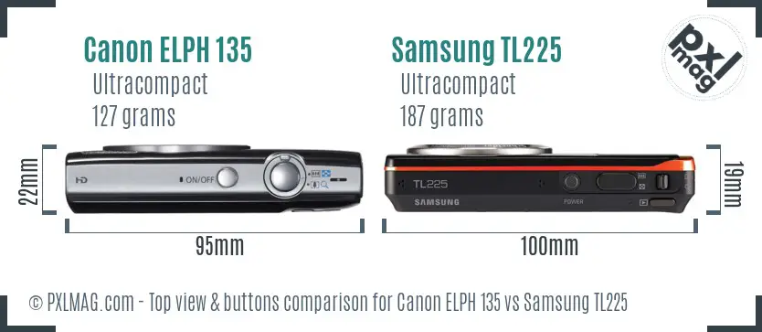 Canon ELPH 135 vs Samsung TL225 top view buttons comparison