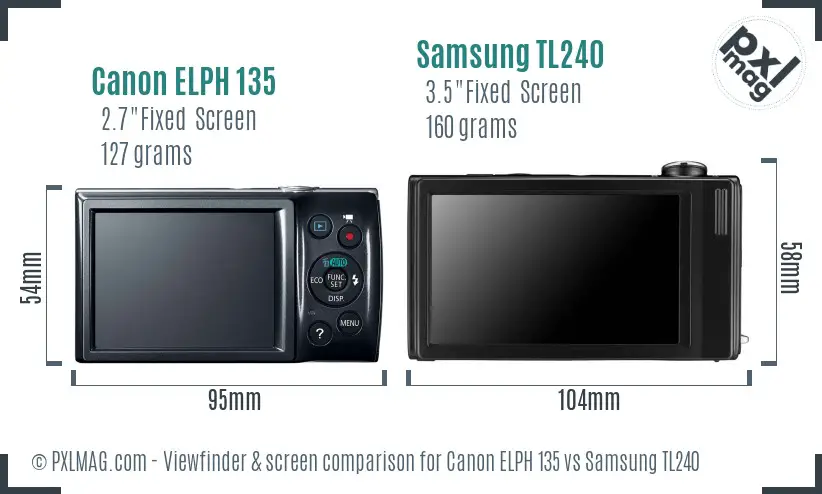 Canon ELPH 135 vs Samsung TL240 Screen and Viewfinder comparison