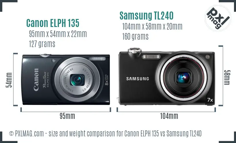 Canon ELPH 135 vs Samsung TL240 size comparison