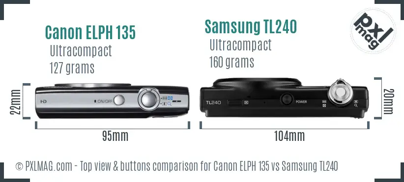 Canon ELPH 135 vs Samsung TL240 top view buttons comparison