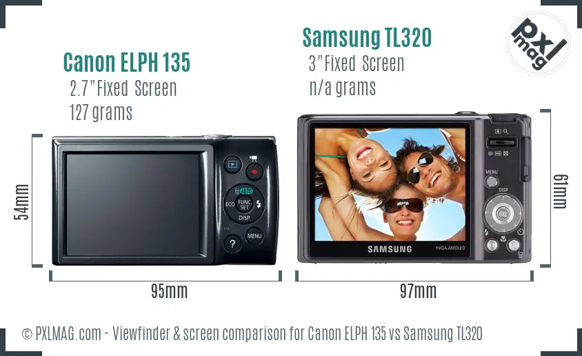Canon ELPH 135 vs Samsung TL320 Screen and Viewfinder comparison