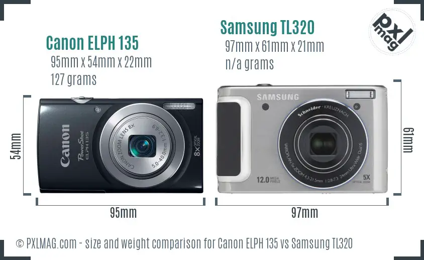 Canon ELPH 135 vs Samsung TL320 size comparison