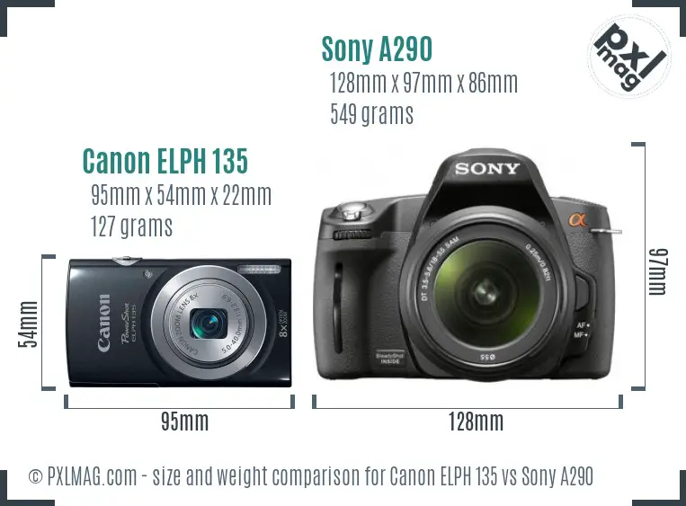Canon ELPH 135 vs Sony A290 size comparison