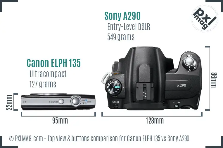 Canon ELPH 135 vs Sony A290 top view buttons comparison