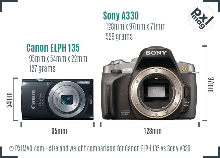 Canon ELPH 135 vs Sony A330 size comparison