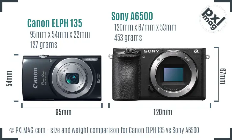 Canon ELPH 135 vs Sony A6500 size comparison