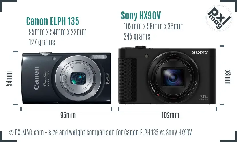 Canon ELPH 135 vs Sony HX90V size comparison