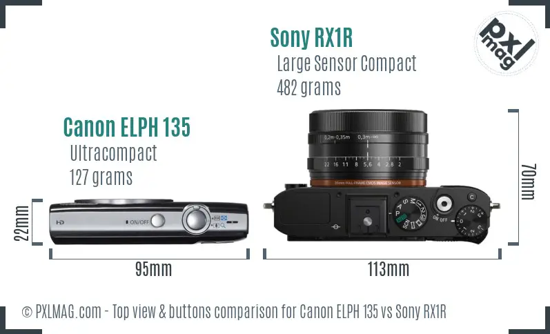 Canon ELPH 135 vs Sony RX1R top view buttons comparison