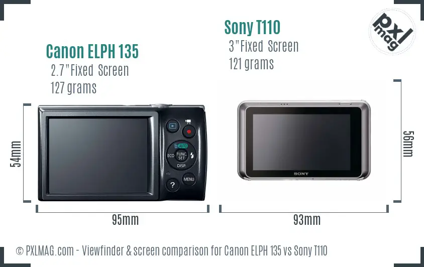 Canon ELPH 135 vs Sony T110 Screen and Viewfinder comparison