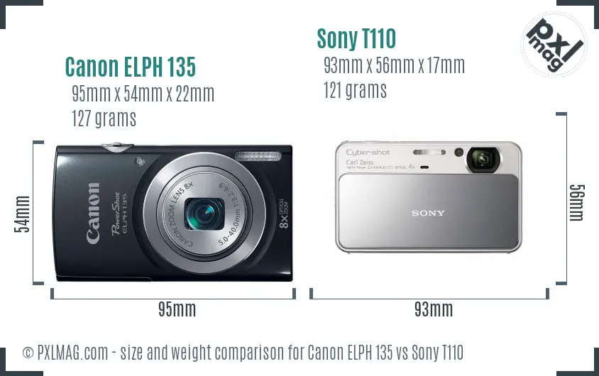 Canon ELPH 135 vs Sony T110 size comparison
