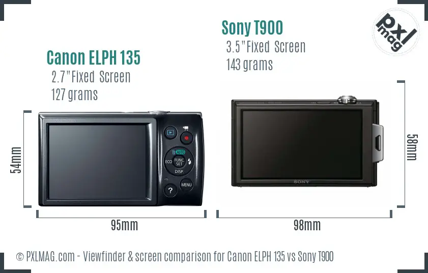 Canon ELPH 135 vs Sony T900 Screen and Viewfinder comparison