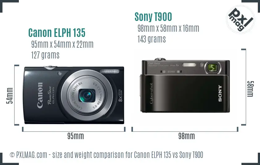 Canon ELPH 135 vs Sony T900 size comparison