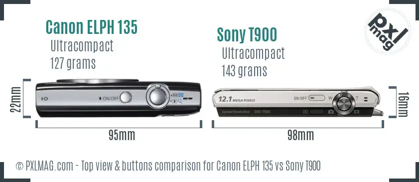 Canon ELPH 135 vs Sony T900 top view buttons comparison