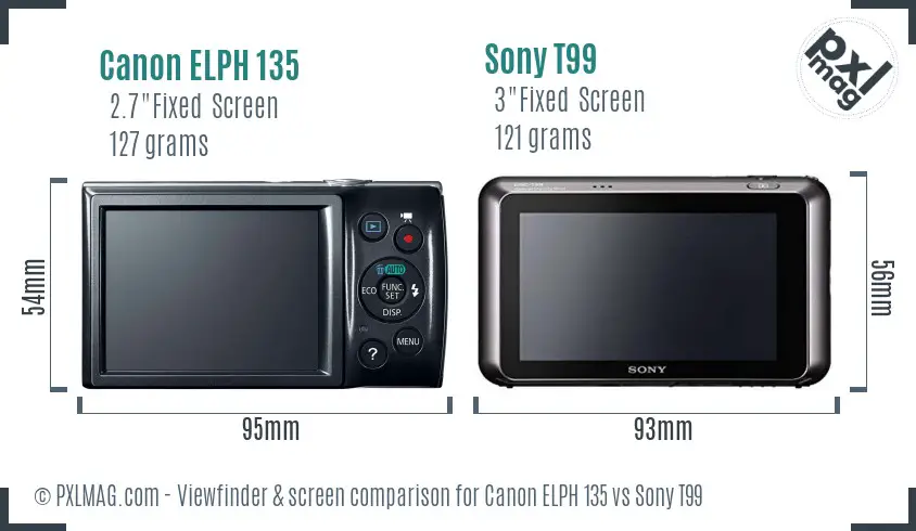 Canon ELPH 135 vs Sony T99 Screen and Viewfinder comparison
