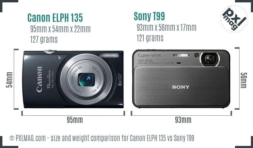 Canon ELPH 135 vs Sony T99 size comparison