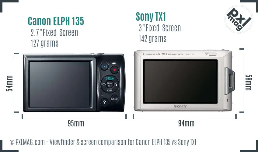 Canon ELPH 135 vs Sony TX1 Screen and Viewfinder comparison