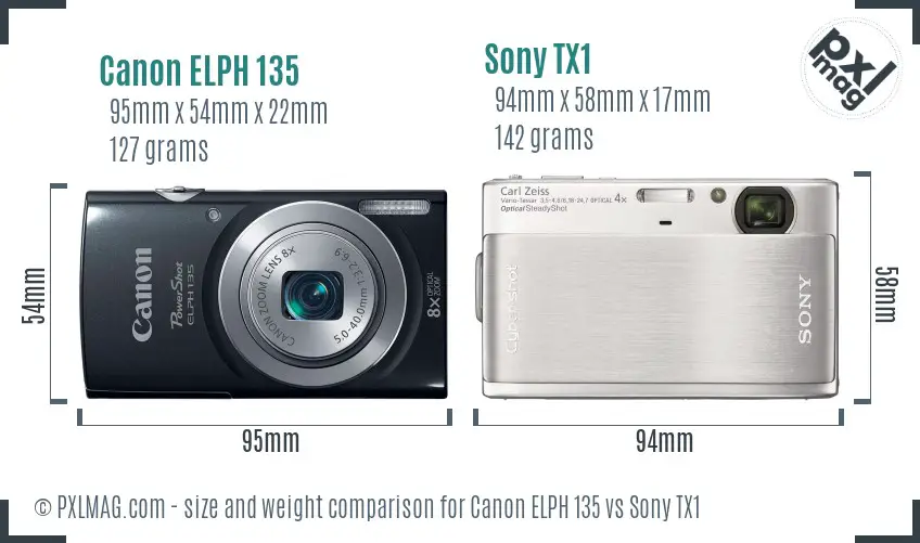 Canon ELPH 135 vs Sony TX1 size comparison