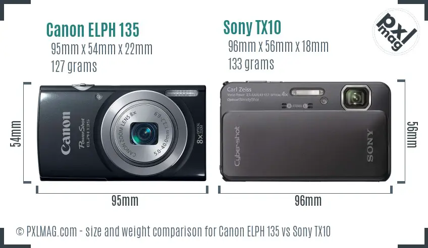 Canon ELPH 135 vs Sony TX10 size comparison