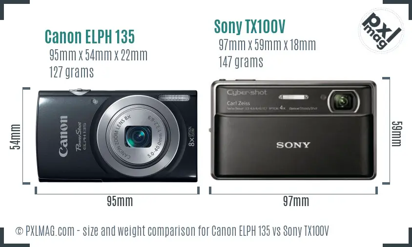 Canon ELPH 135 vs Sony TX100V size comparison