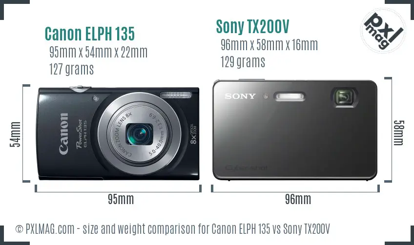 Canon ELPH 135 vs Sony TX200V size comparison