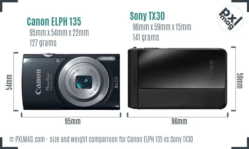 Canon ELPH 135 vs Sony TX30 size comparison