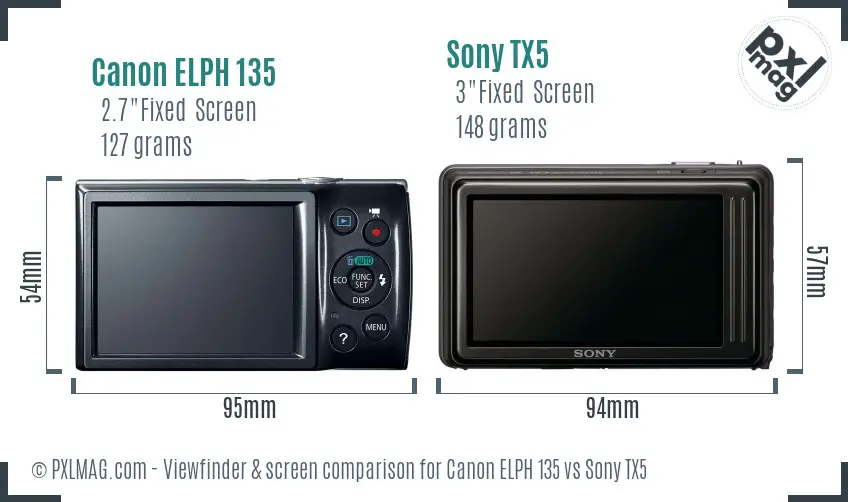 Canon ELPH 135 vs Sony TX5 Screen and Viewfinder comparison