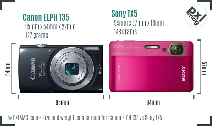 Canon ELPH 135 vs Sony TX5 size comparison