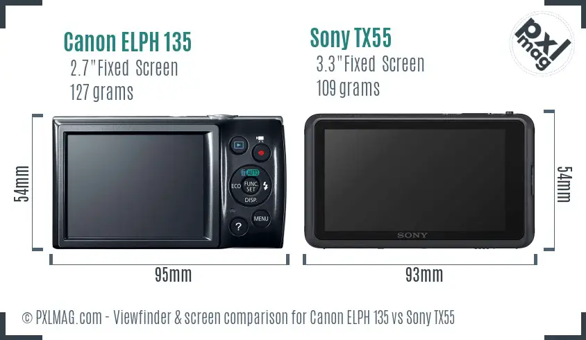 Canon ELPH 135 vs Sony TX55 Screen and Viewfinder comparison