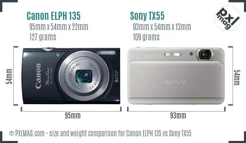 Canon ELPH 135 vs Sony TX55 size comparison