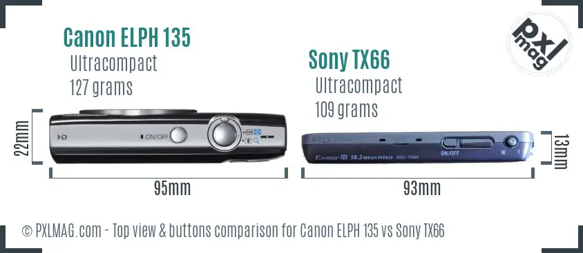 Canon ELPH 135 vs Sony TX66 top view buttons comparison