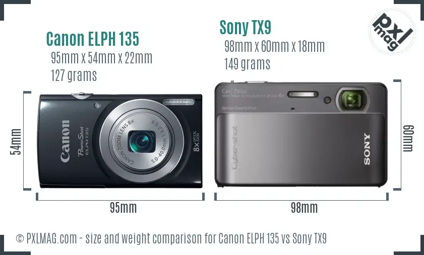 Canon ELPH 135 vs Sony TX9 size comparison