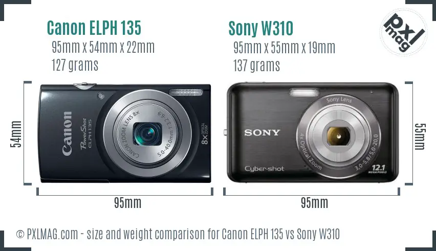 Canon ELPH 135 vs Sony W310 size comparison