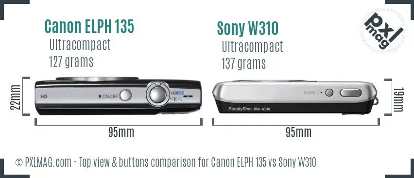Canon ELPH 135 vs Sony W310 top view buttons comparison
