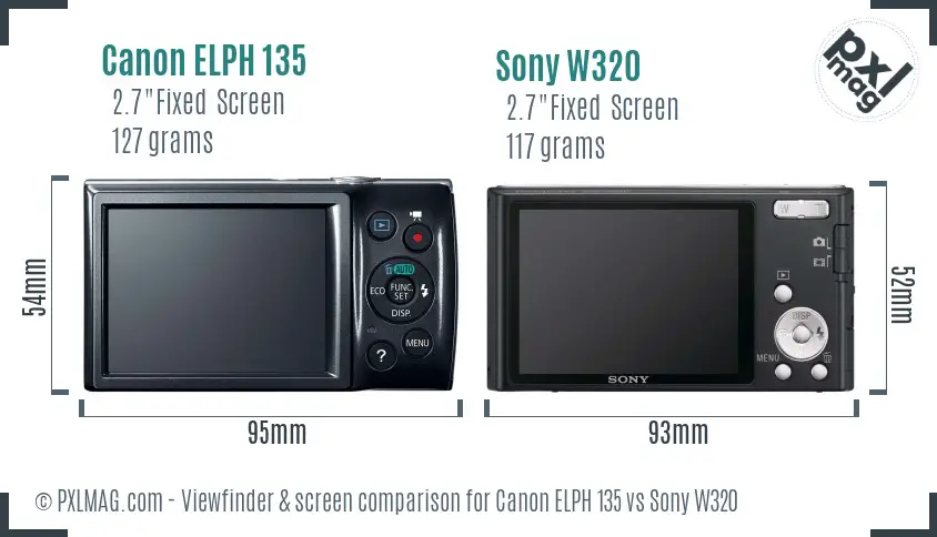 Canon ELPH 135 vs Sony W320 Screen and Viewfinder comparison