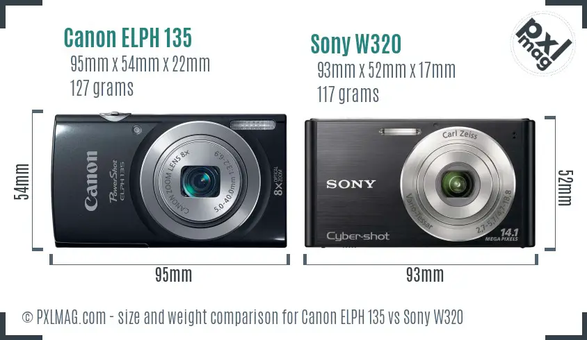 Canon ELPH 135 vs Sony W320 size comparison