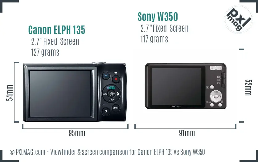 Canon ELPH 135 vs Sony W350 Screen and Viewfinder comparison