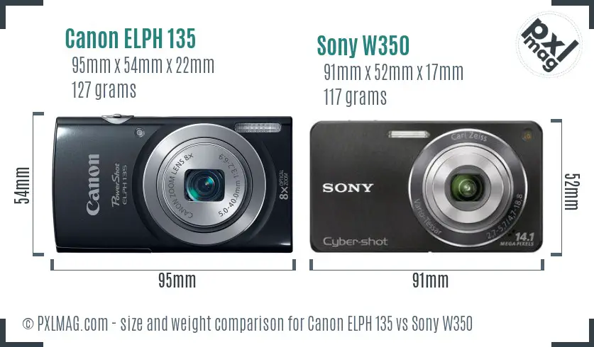 Canon ELPH 135 vs Sony W350 size comparison