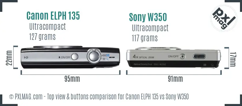 Canon ELPH 135 vs Sony W350 top view buttons comparison