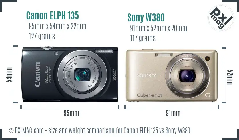 Canon ELPH 135 vs Sony W380 size comparison