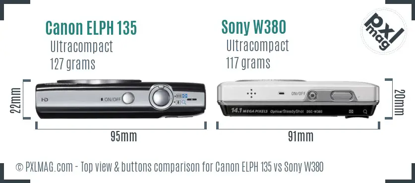 Canon ELPH 135 vs Sony W380 top view buttons comparison